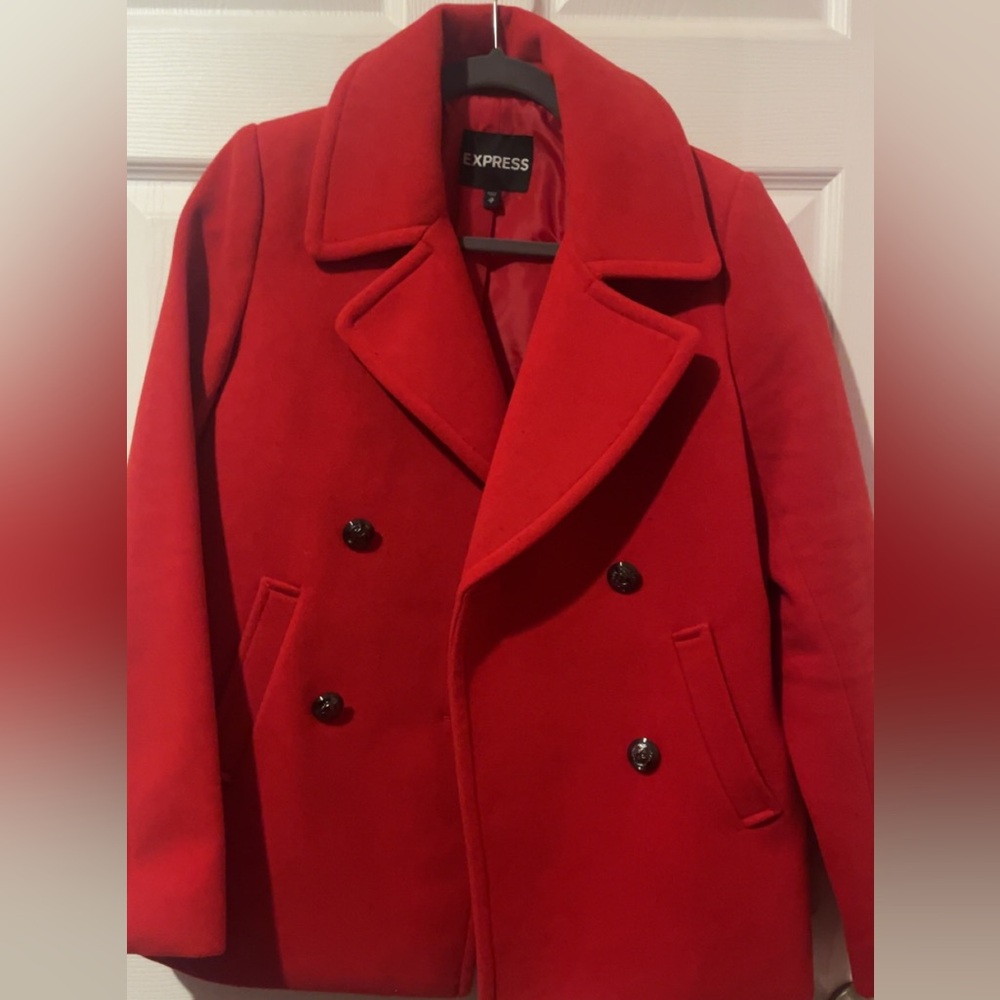 Express Vibrant Red Peacoat